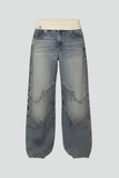 Women's Baggy Wide-Leg Denim Jeans Curved Seam Pants