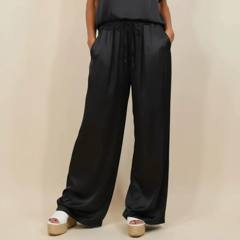 Women's Satin Wide Leg Lounge Trouser Co-ord Set