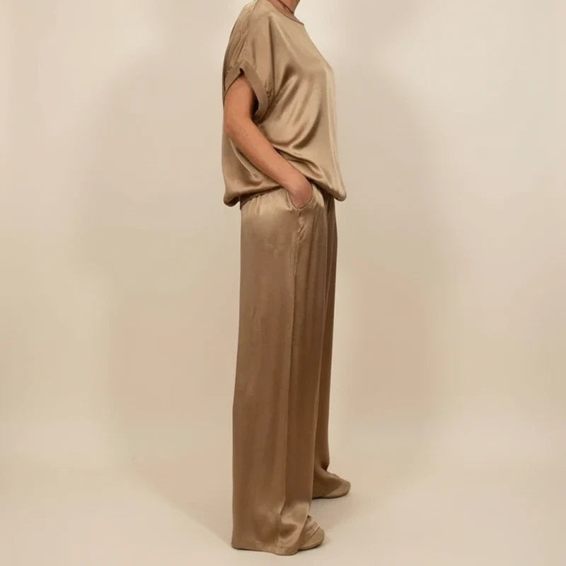 Women's Satin Wide Leg Lounge Trouser Co-ord Set