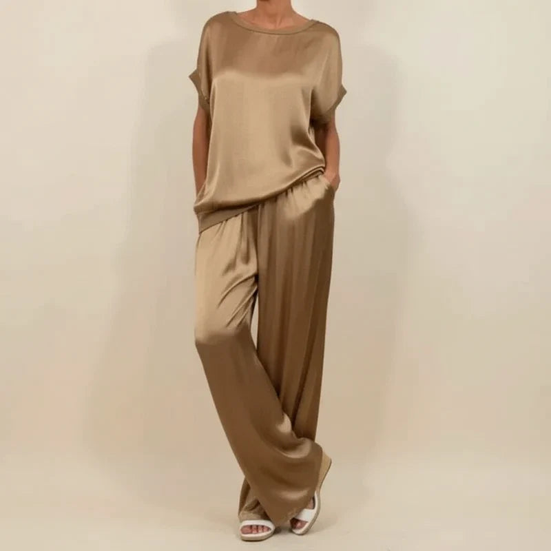 Women's Satin Wide Leg Lounge Trouser Co-ord Set