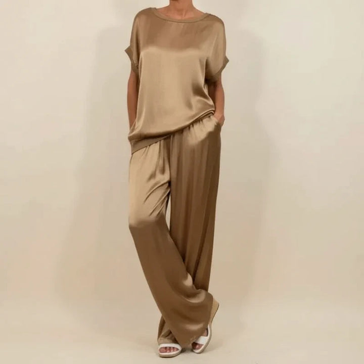 Women's Satin Wide Leg Lounge Trouser Co-ord Set