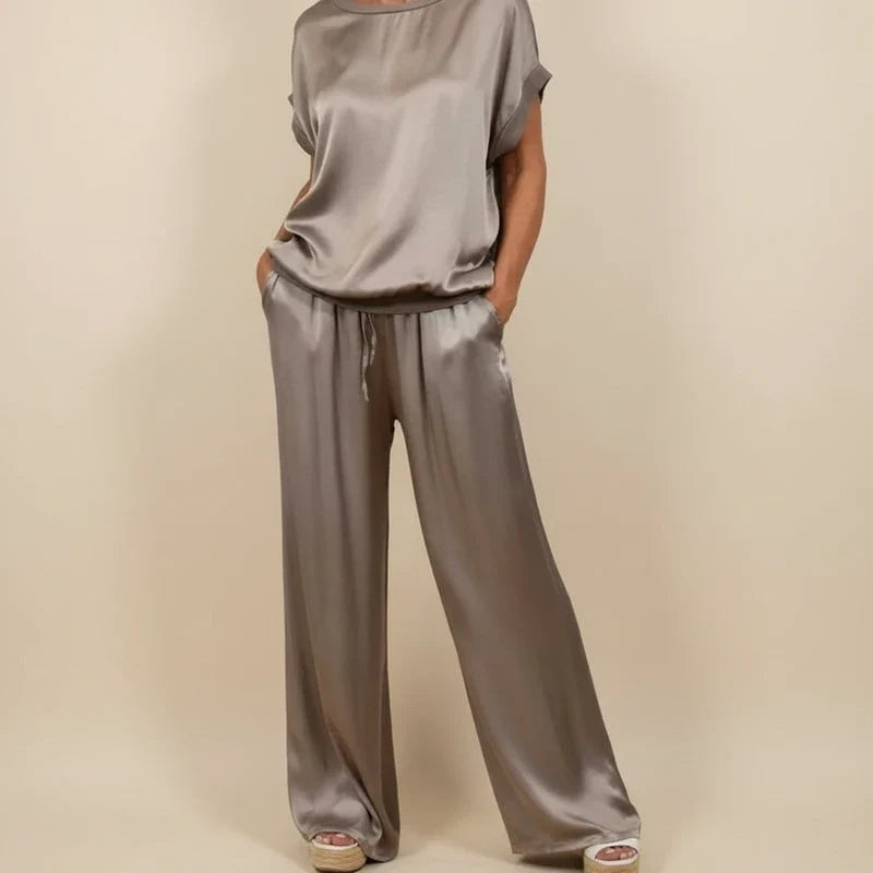 Women's Satin Wide Leg Lounge Trouser Co-ord Set