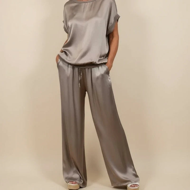 Women's Satin Wide Leg Lounge Trouser Co-ord Set