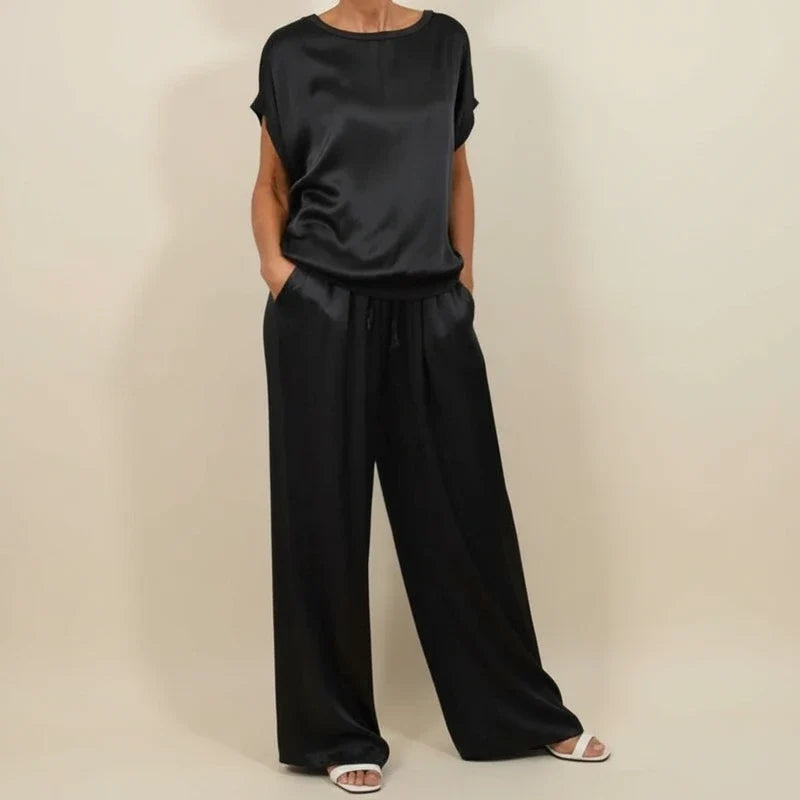 Women's Satin Wide Leg Lounge Trouser Co-ord Set
