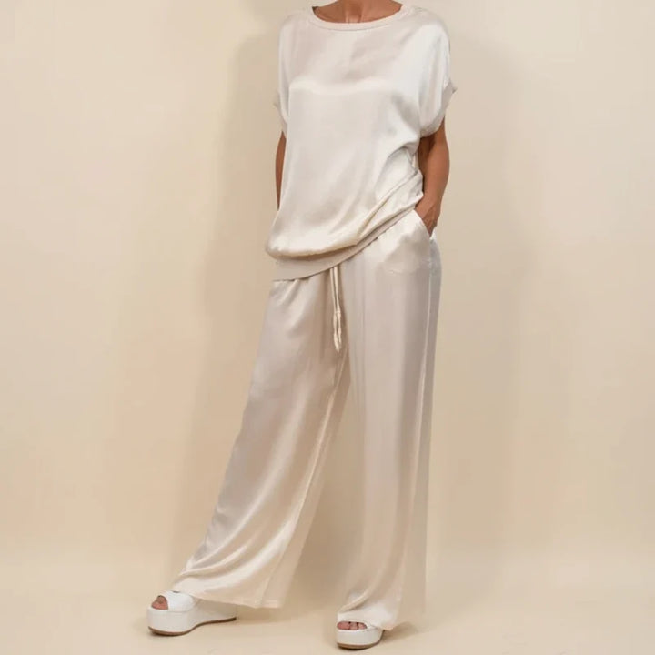 Women's Satin Wide Leg Lounge Trouser Co-ord Set