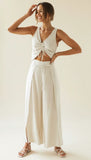 Women's Linen V-Neck Wide-Leg Two-Piece Set