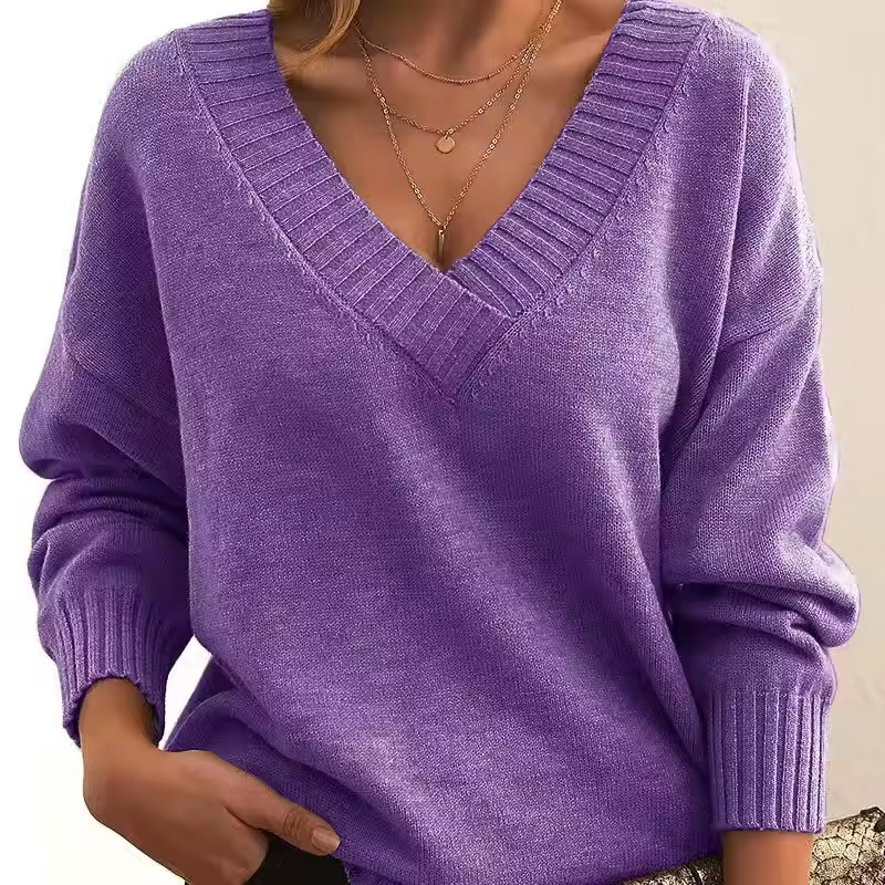 Women’s Merino Wool Knit  V-Neck Sweater