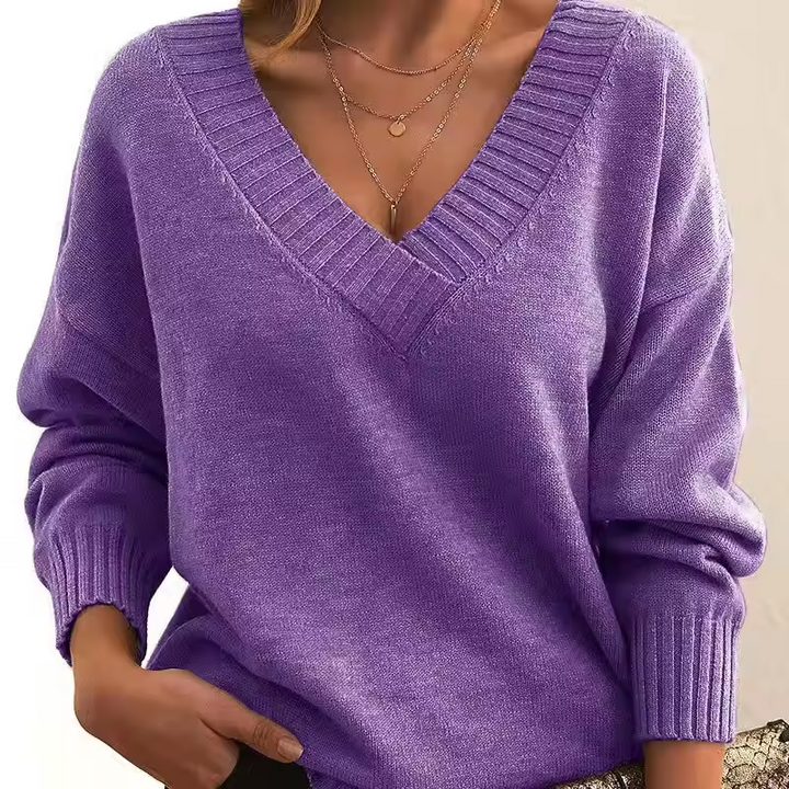 Women’s Merino Wool Knit  V-Neck Sweater