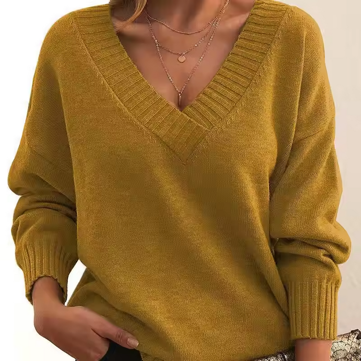 Women’s Merino Wool Knit  V-Neck Sweater