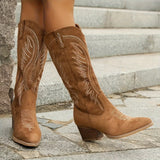 Women's Western Cowboy Faux Leather Knee High Boots