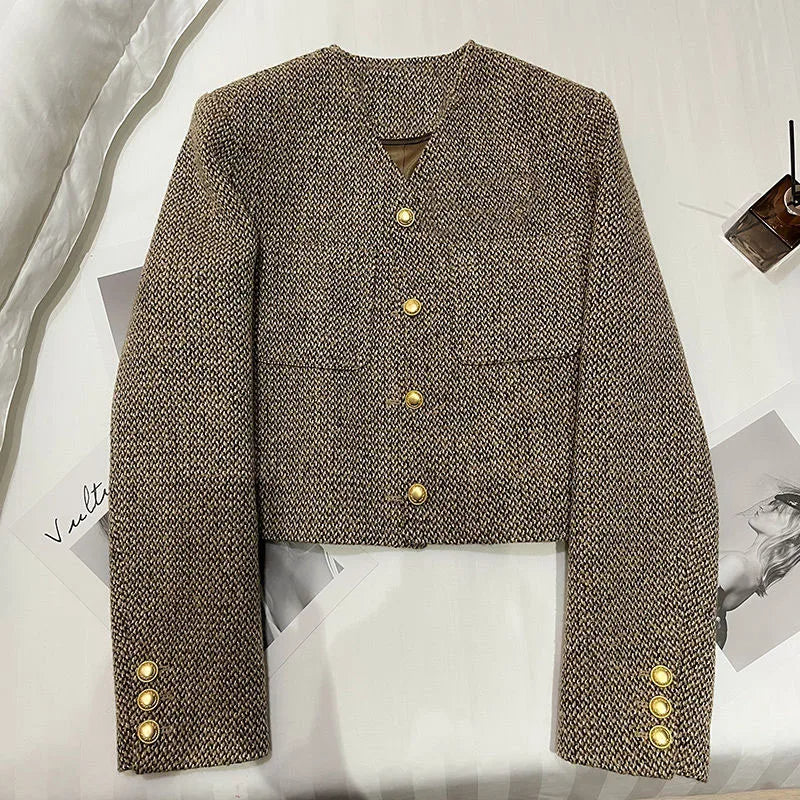 Women's Wool Blend Tailored Cropped Jacket