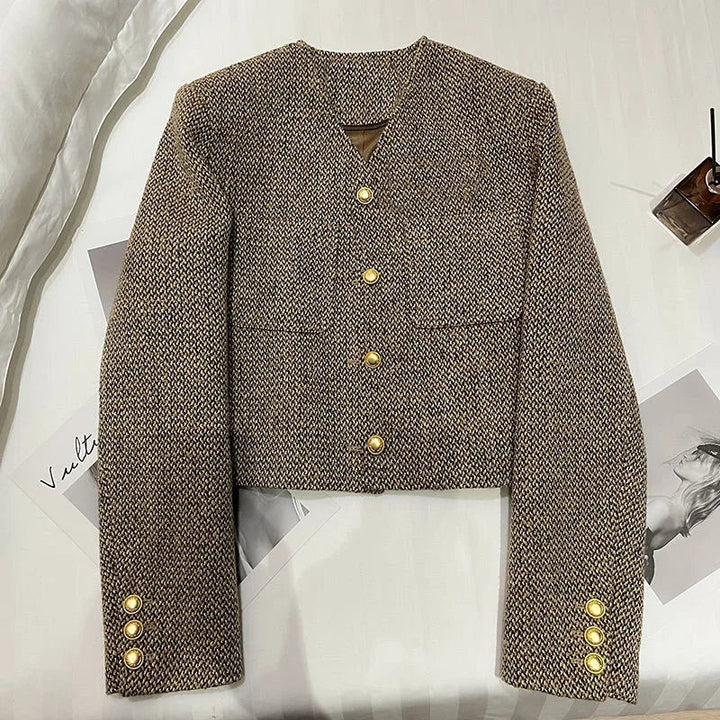 Women's Wool Blend Tailored Cropped Jacket