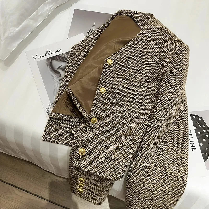 Women's Wool Blend Tailored Cropped Jacket