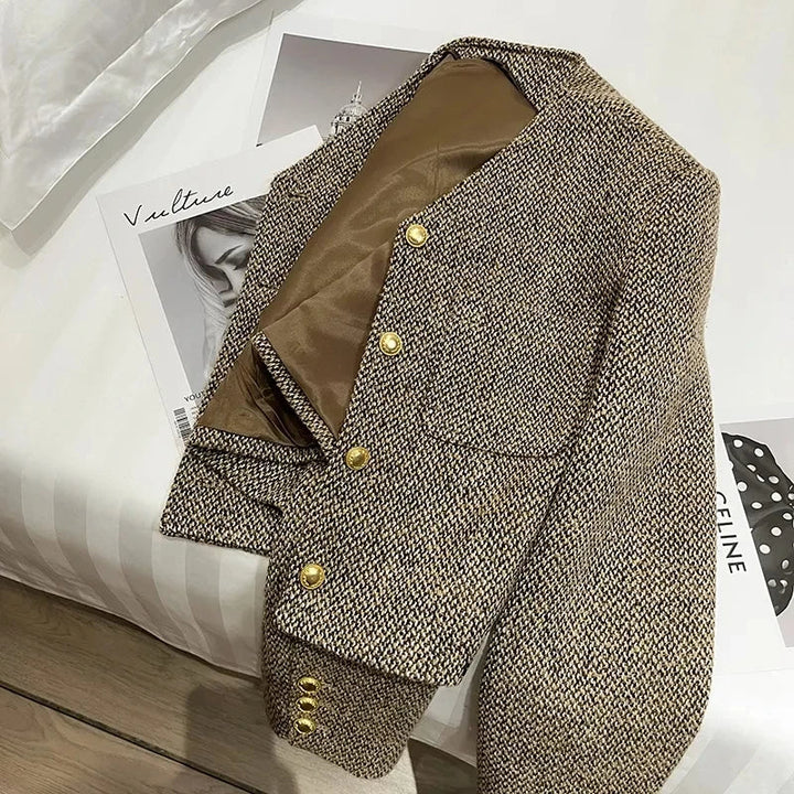 Women's Wool Blend Tailored Cropped Jacket