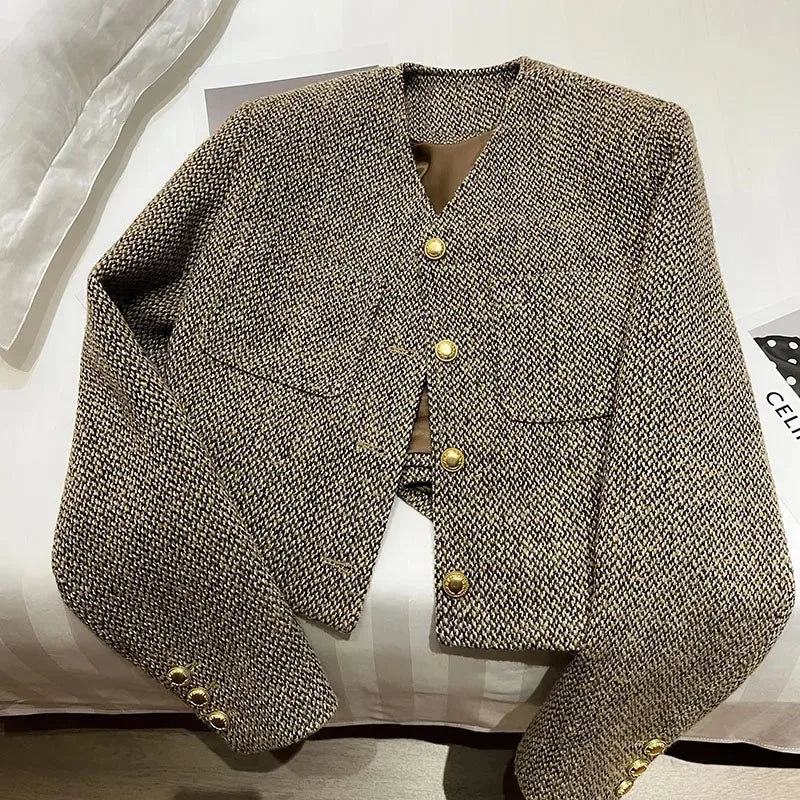 Women's Wool Blend Tailored Cropped Jacket