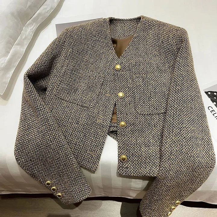 Women's Wool Blend Tailored Cropped Jacket