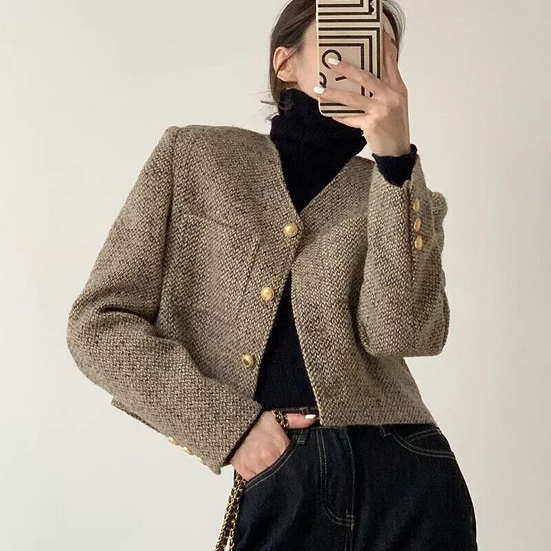 Women's Wool Blend Tailored Cropped Jacket