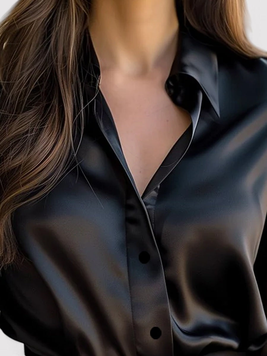 Women's Silk Button Down Long Sleeve Formal Office Shirt Blouse