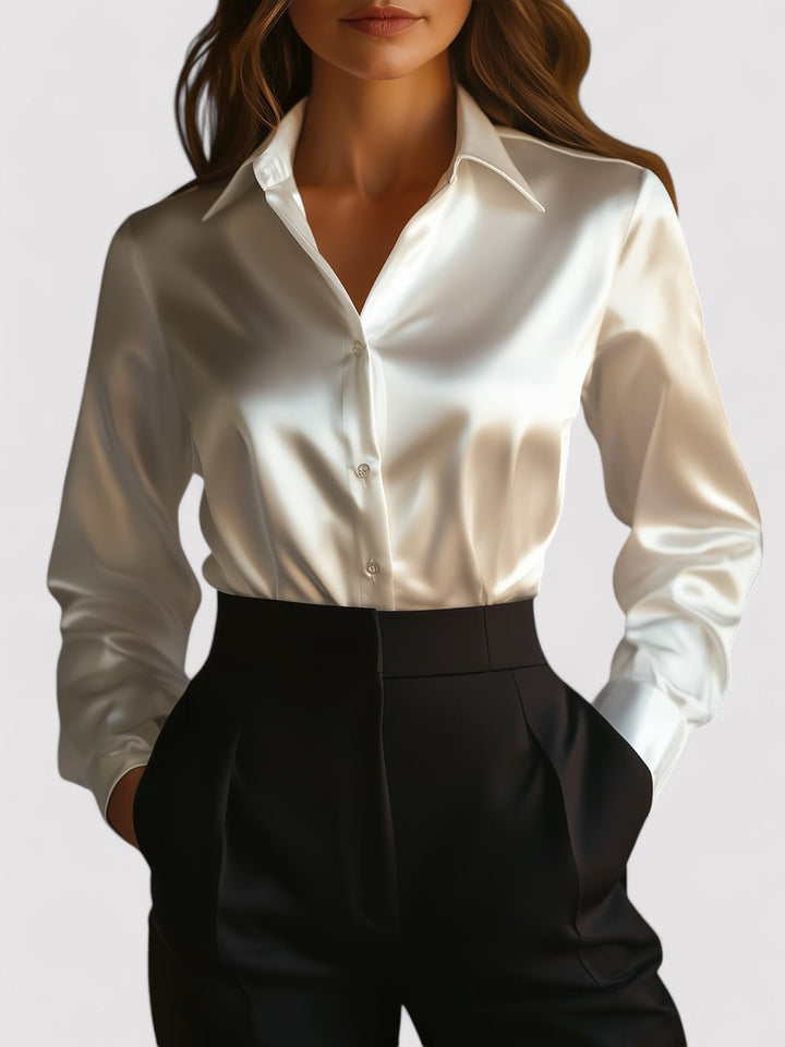 Women's Silk Button Down Long Sleeve Formal Office Shirt Blouse