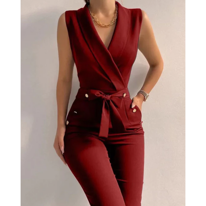 Women's Formal Sleeveless V-Neck Wool Mix Jumpsuit