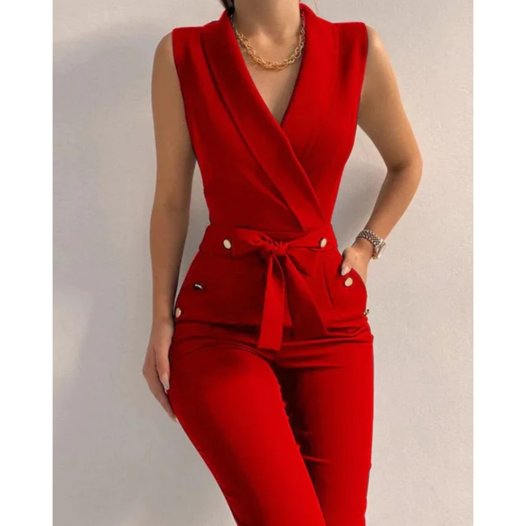 Women's Formal Sleeveless V-Neck Wool Mix Jumpsuit