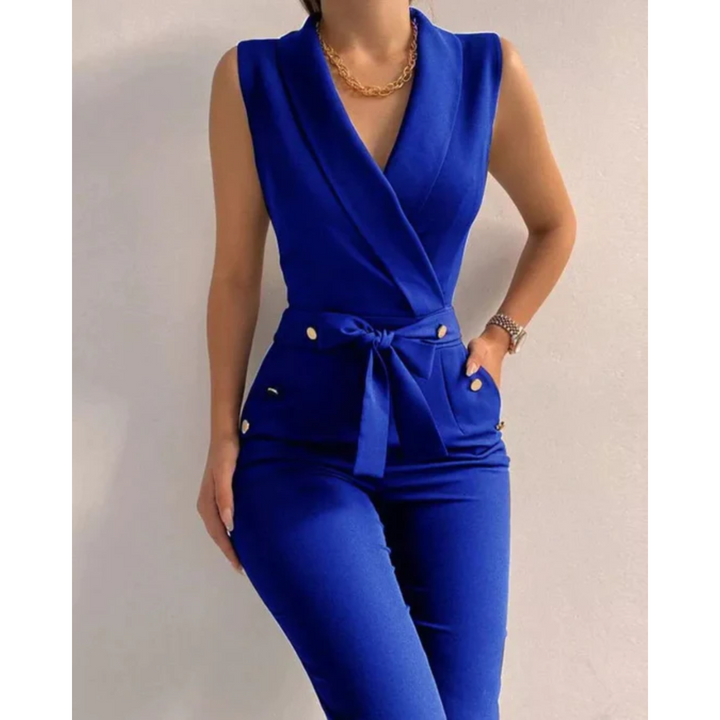 Women's Formal Sleeveless V-Neck Wool Mix Jumpsuit