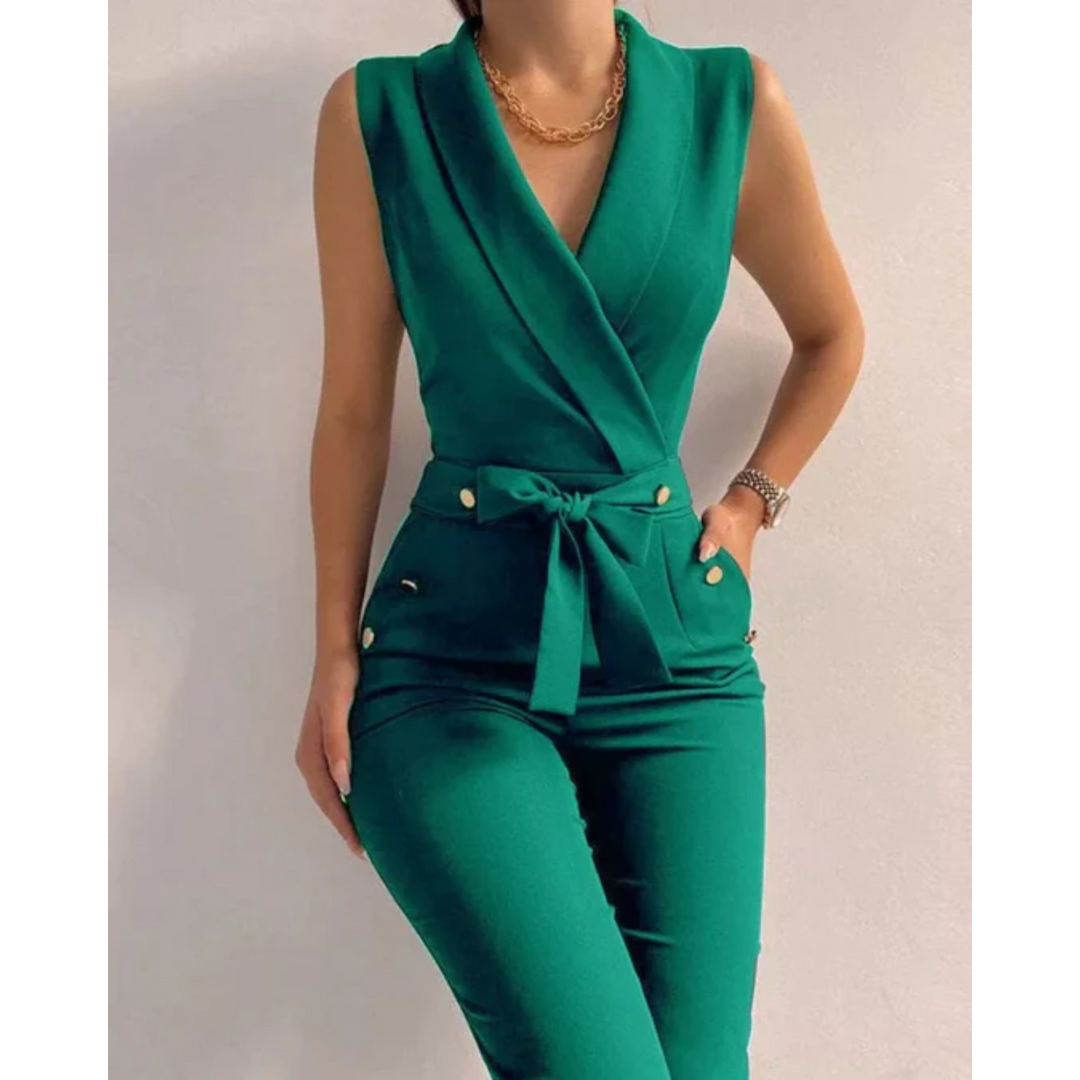 Women's Formal Sleeveless V-Neck Wool Mix Jumpsuit