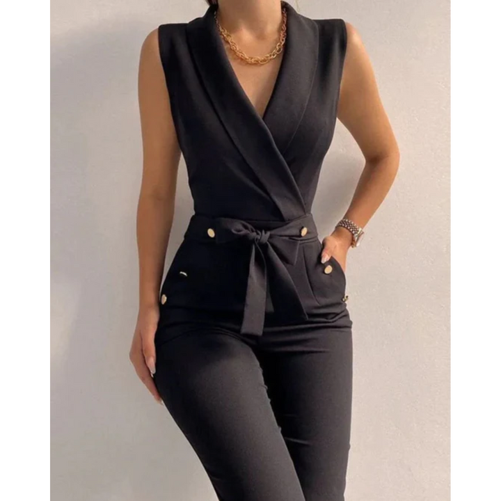 Women's Formal Sleeveless V-Neck Wool Mix Jumpsuit