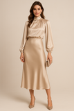 Women's Silk Satin High Neck Midi Cocktail Dress