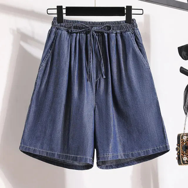 Denim Women's High-Waisted Drawstring Elastic Waist Loose Fit Jean Shorts