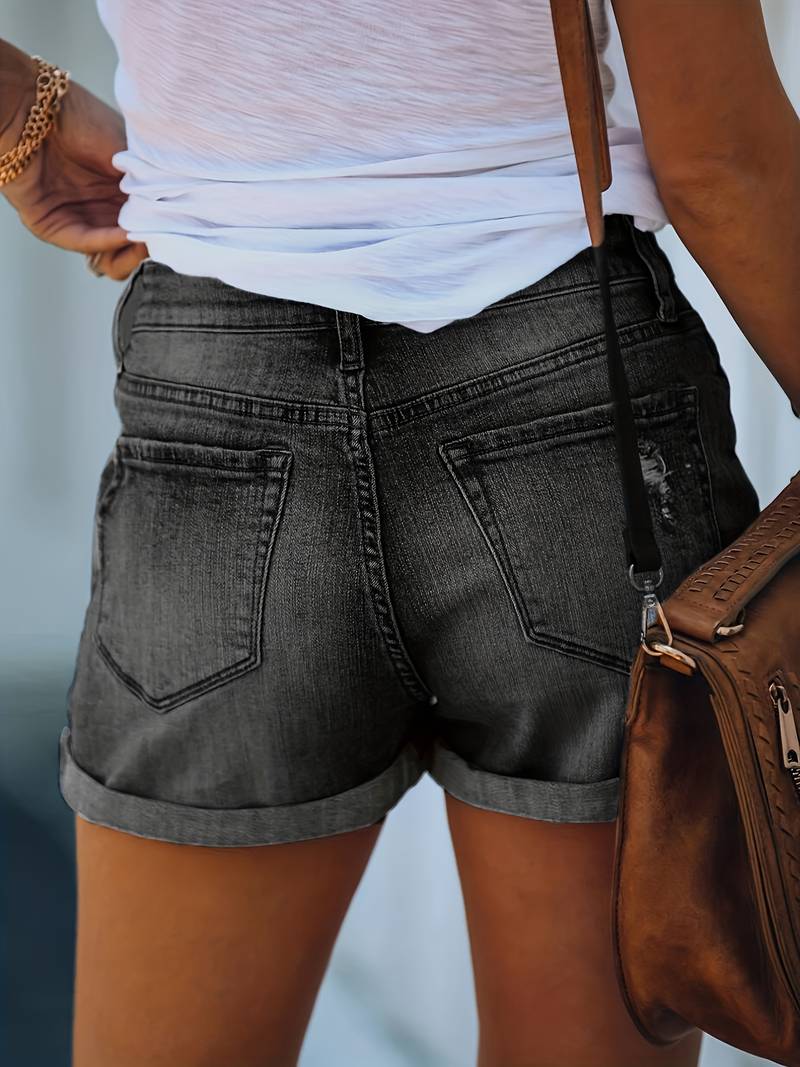 High Waisted Denim Shorts Women's Jean Jorts With Rolled Hem