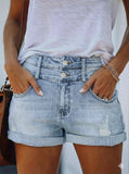High Waisted Denim Shorts Women's Jean Jorts With Rolled Hem