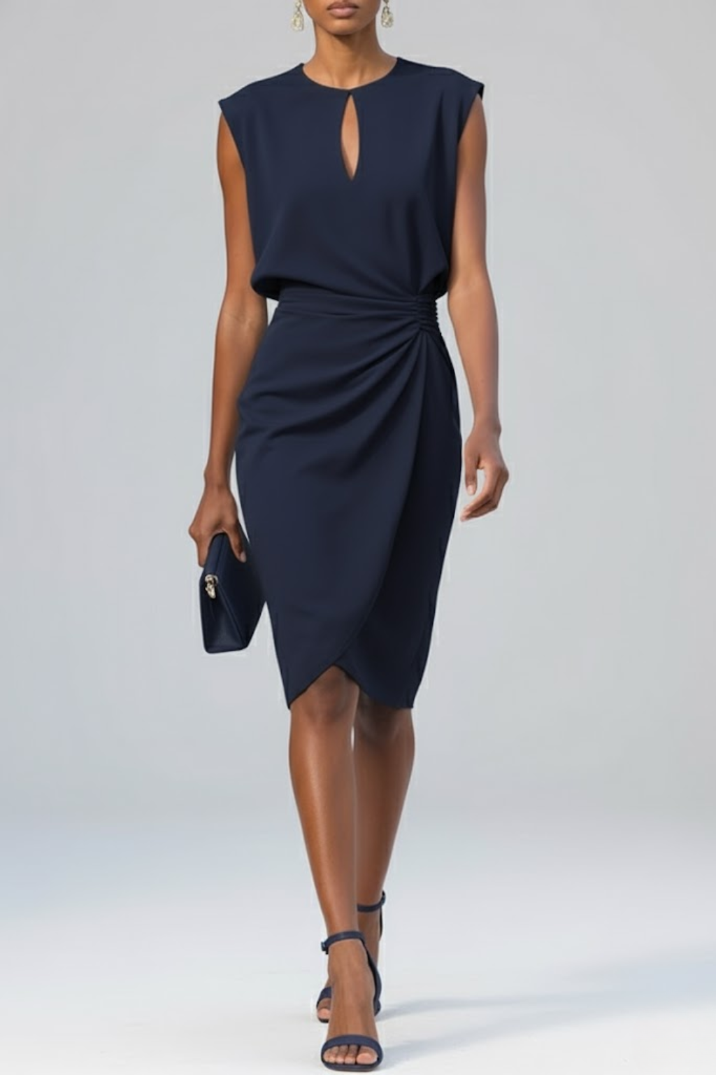 Women’s Silk-Blend Keyhole Ruched Midi Dress