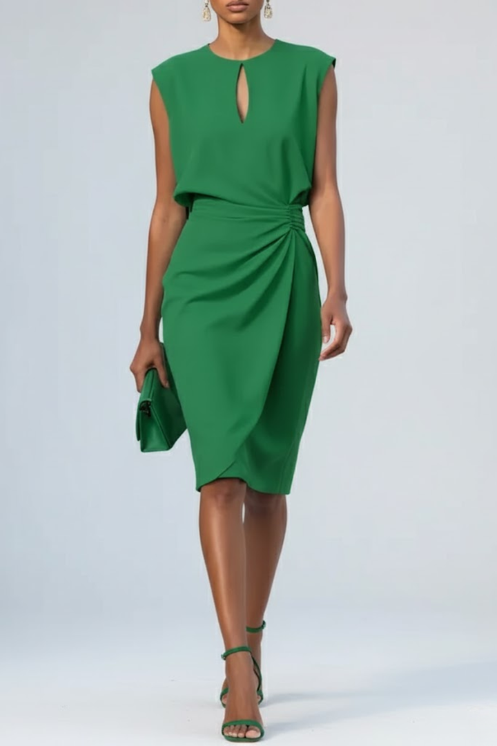Women’s Silk-Blend Keyhole Ruched Midi Dress