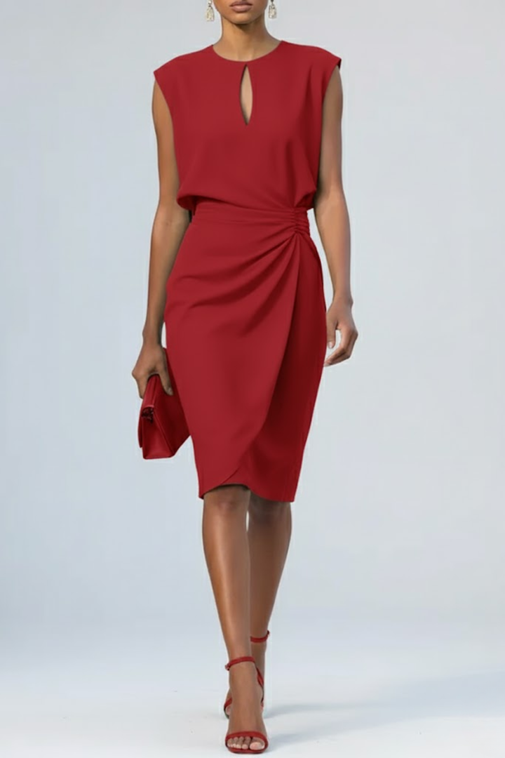 Women’s Silk-Blend Keyhole Ruched Midi Dress