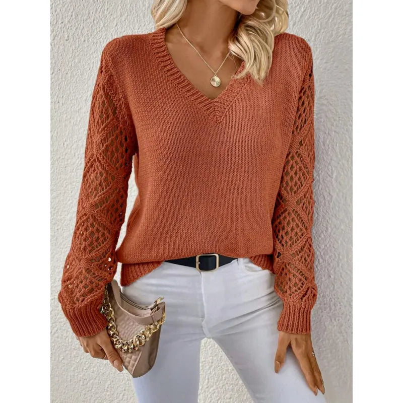 Women's Knit V-Neck Sweater Merino Wool Pullover Jumper