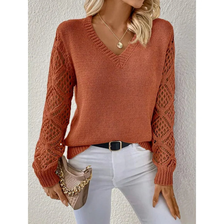 Women's Knit V-Neck Sweater Merino Wool Pullover Jumper