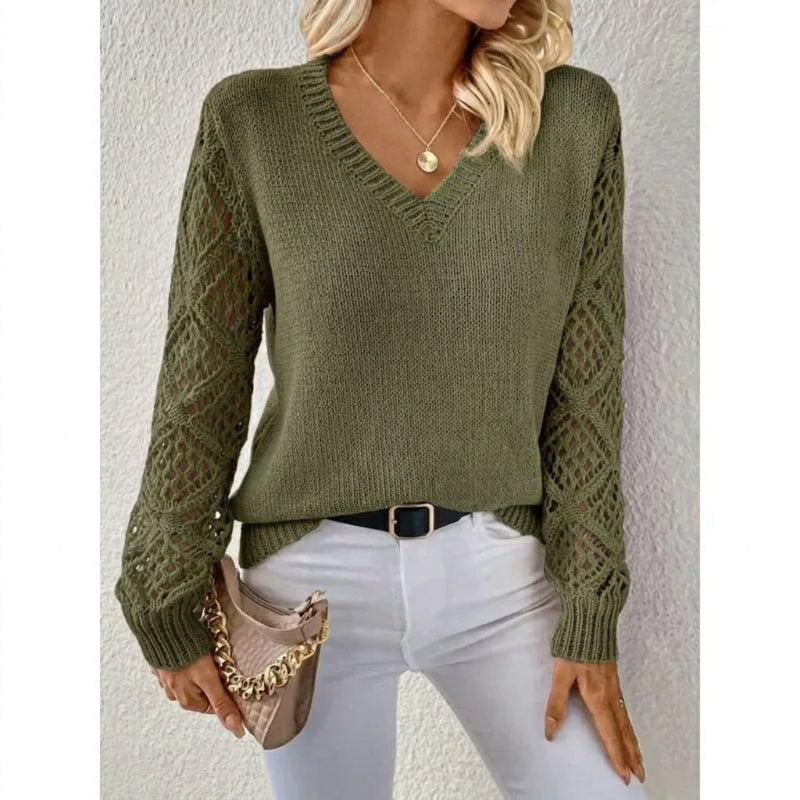 Women's Knit V-Neck Sweater Merino Wool Pullover Jumper