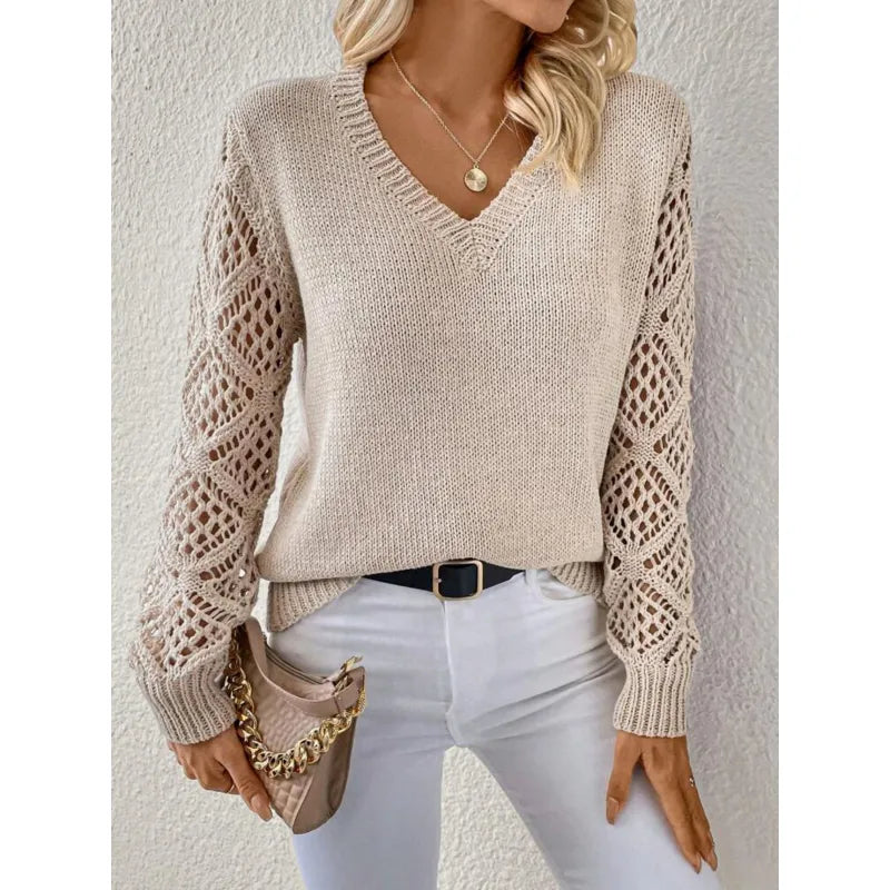 Women's Knit V-Neck Sweater Merino Wool Pullover Jumper