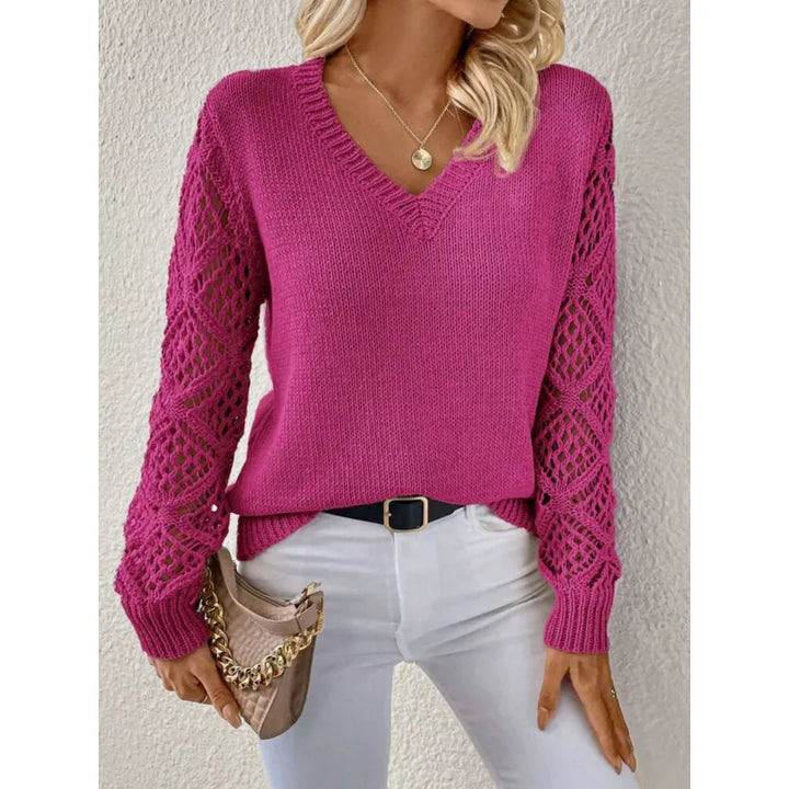 Women's Knit V-Neck Sweater Merino Wool Pullover Jumper