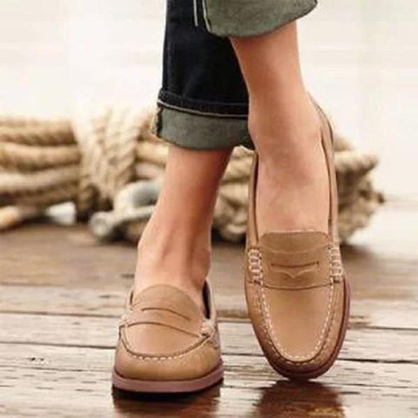 Penny Loafers Women Leather Slip-On Shoes