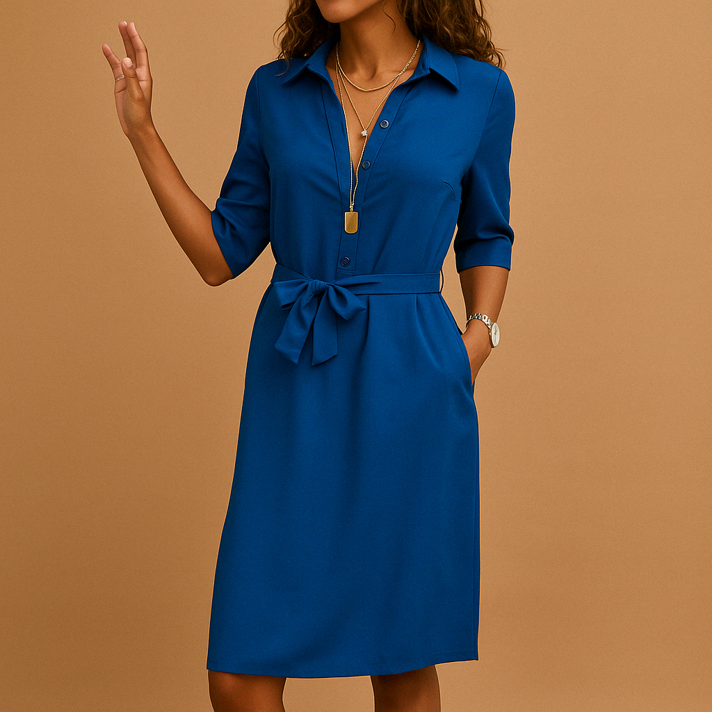 Women's Wool Mix Tie-Waist Shirt Dress | Knee-Length Collared Button-Down