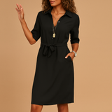 Women's Wool Mix Tie-Waist Shirt Dress | Knee-Length Collared Button-Down