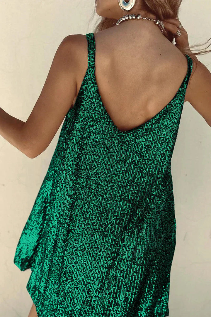 Sequin Mini Dress Women’s Sparkly V-Neck Party Shift Nightclub Wear