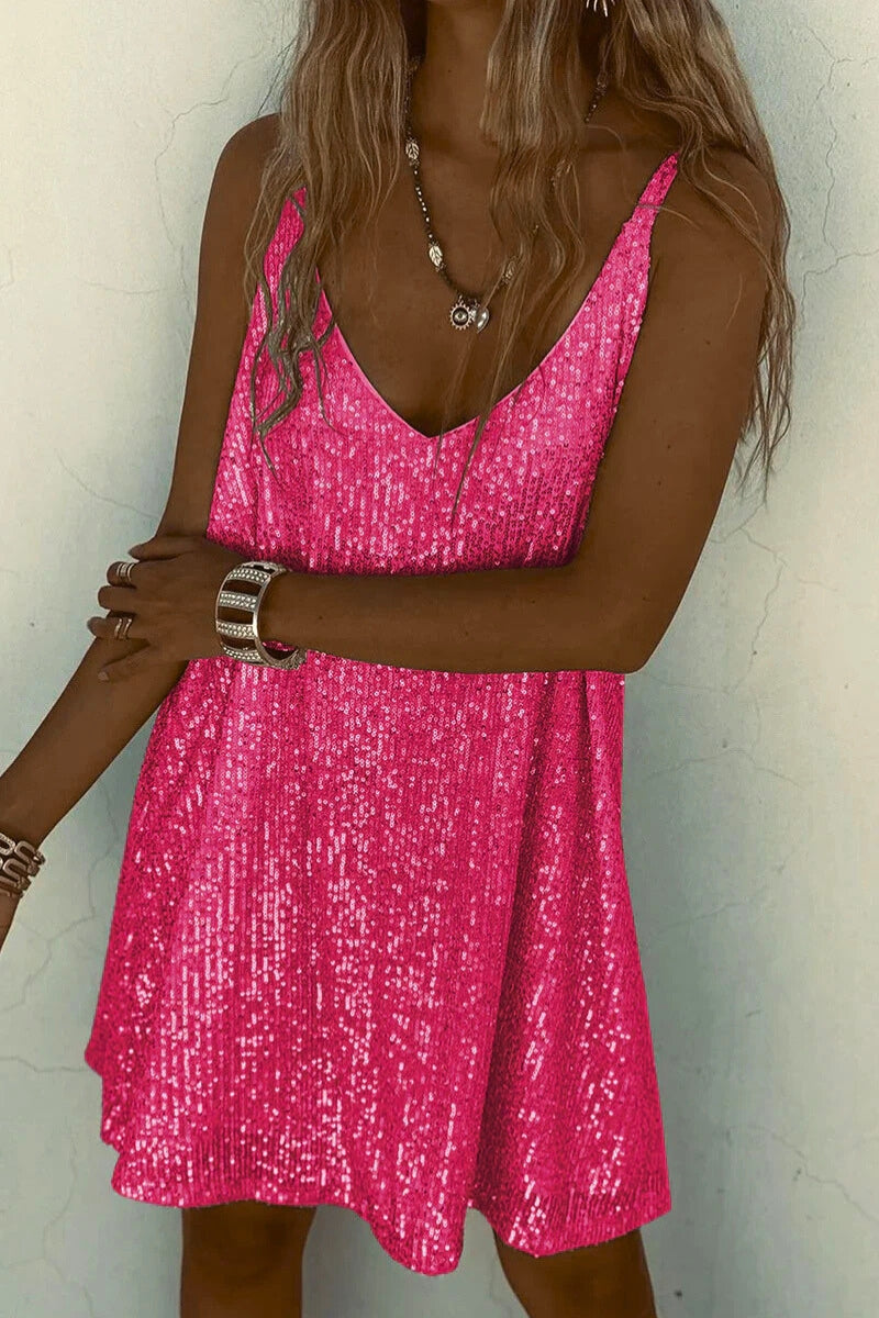 Sequin Mini Dress Women’s Sparkly V-Neck Party Shift Nightclub Wear