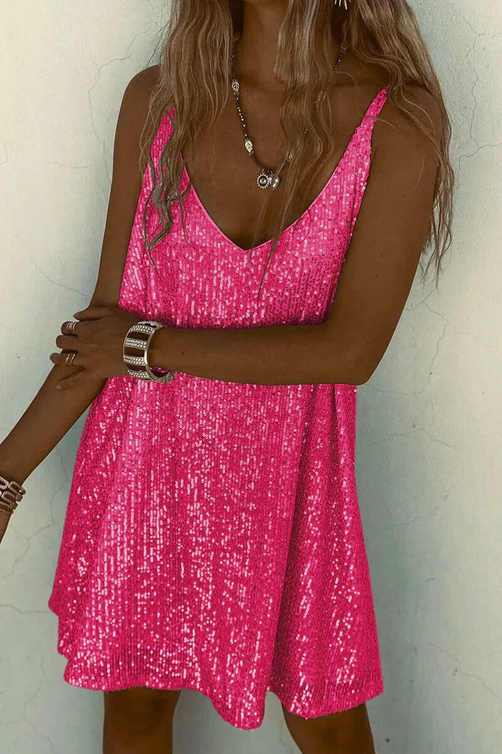 Sequin Mini Dress Women’s Sparkly V-Neck Party Shift Nightclub Wear