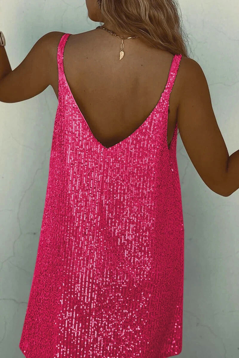 Sequin Mini Dress Women’s Sparkly V-Neck Party Shift Nightclub Wear