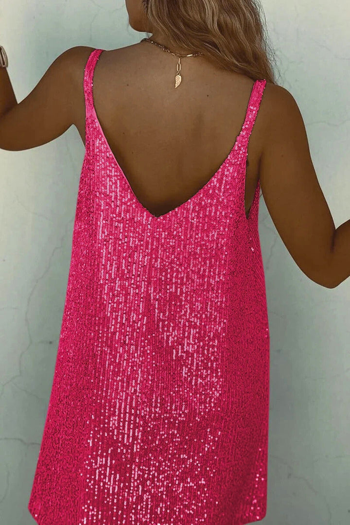 Sequin Mini Dress Women’s Sparkly V-Neck Party Shift Nightclub Wear