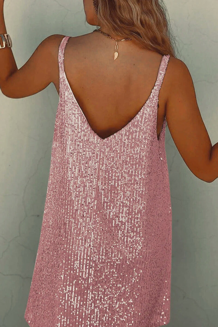 Sequin Mini Dress Women’s Sparkly V-Neck Party Shift Nightclub Wear