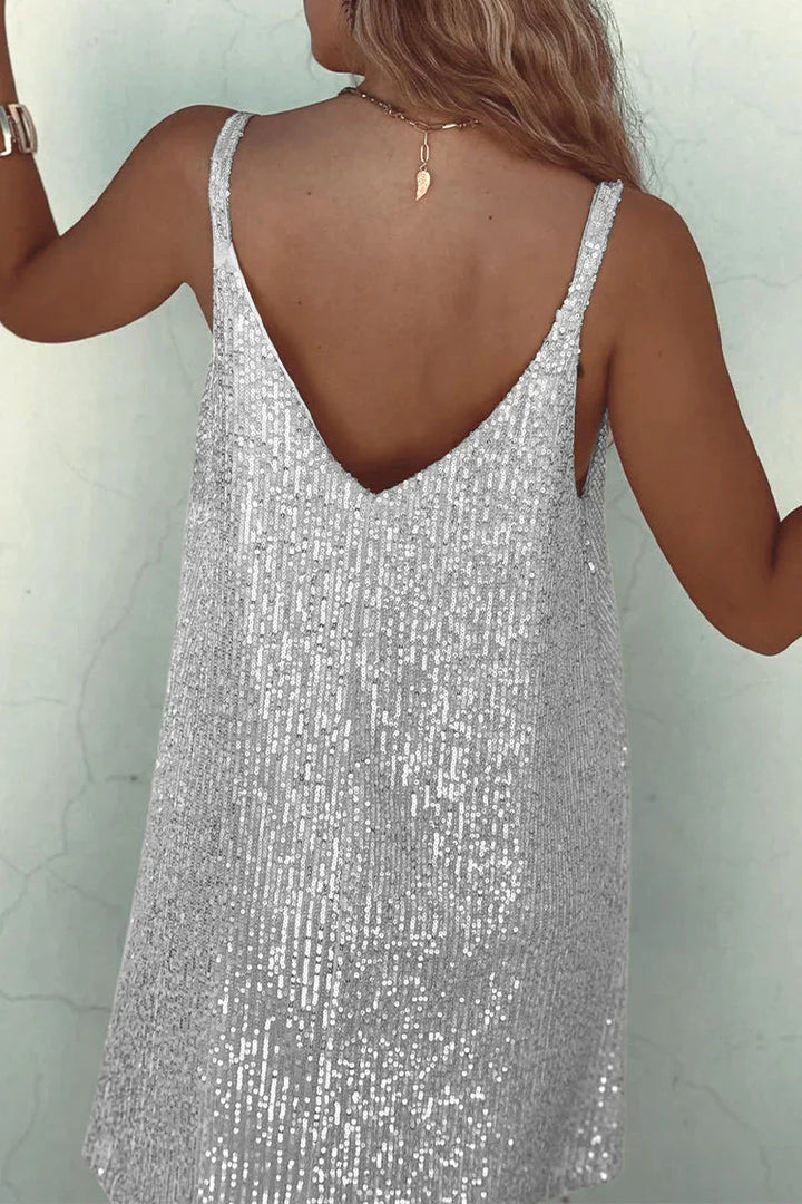 Sequin Mini Dress Women’s Sparkly V-Neck Party Shift Nightclub Wear
